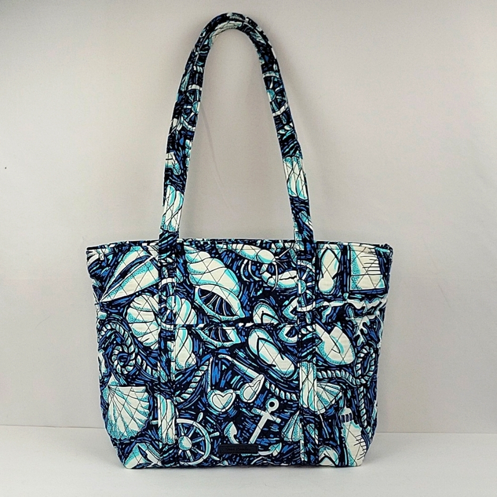 Vera Bradley Shore Enough Tote Bag Blue & White 15" x 11" x 5" Like NEW!!
